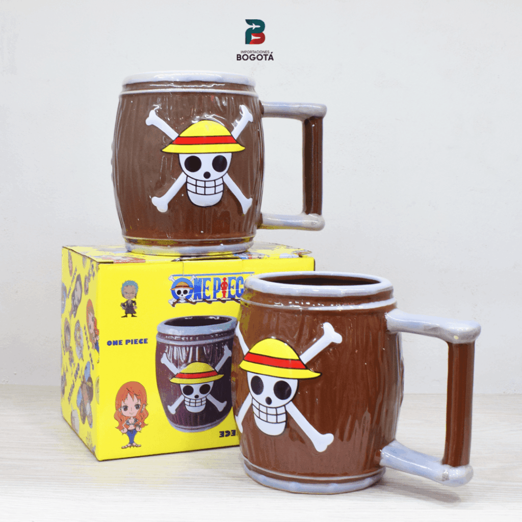 Mug barril One Piece en cerámica 3D con Jolly Roger de Sombrero de Paja