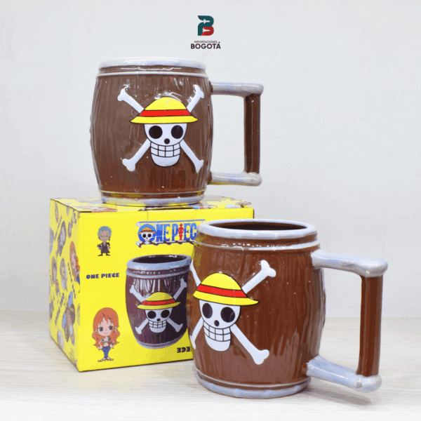 Mug barril One Piece en cerámica 3D con Jolly Roger de Sombrero de Paja