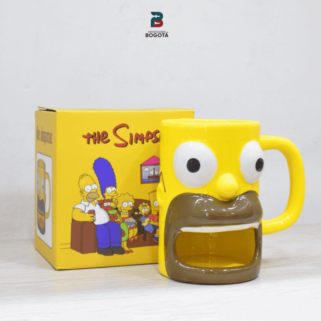 Mug Homero Simpson en cerámica 3D amarillo con ojos saltones y boca abierta