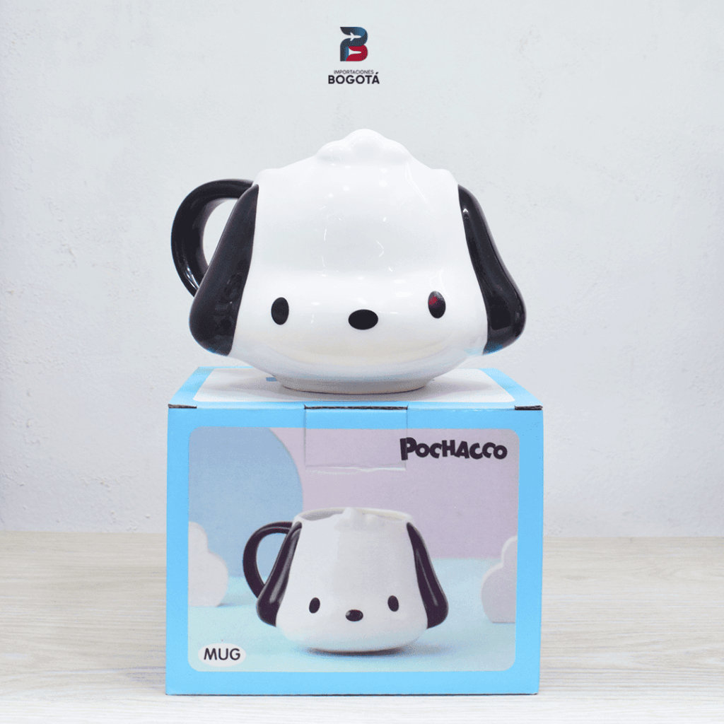 Mug Pochacco Sanrio kawaii en cerámica blanco y negro