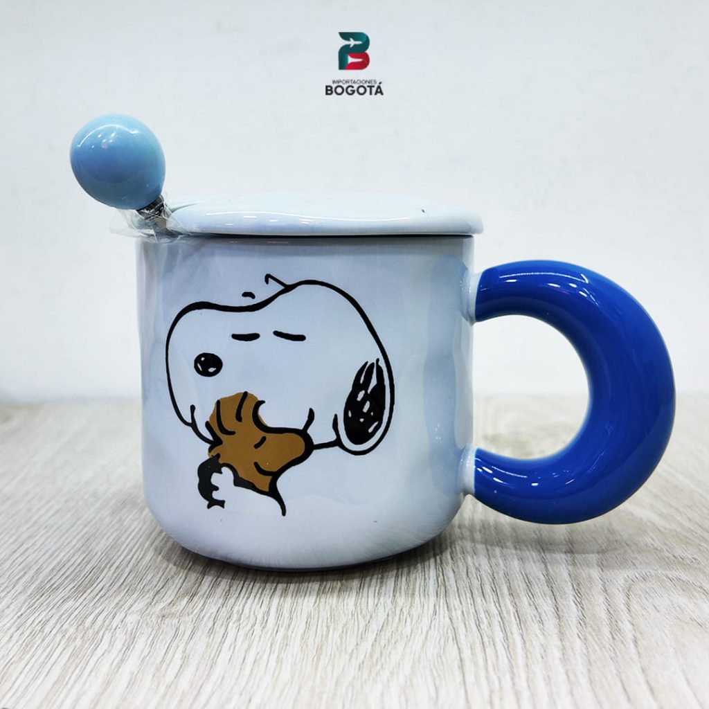 Mug Snoopy con tapa y cuchara azules 11 oz en cerámica – pocillo Peanuts