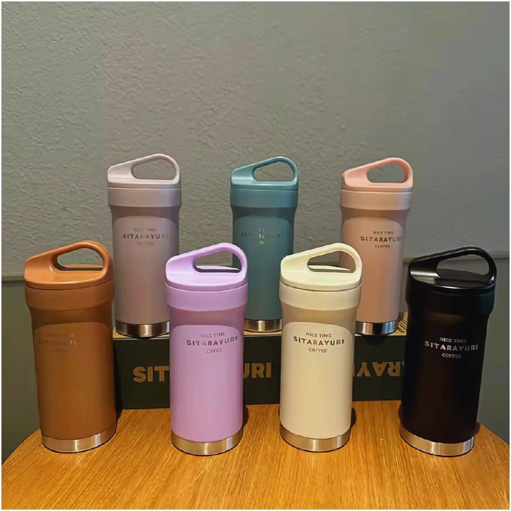Termo SITARAYURI 420 ml con asa integrada y tapa rosca en colores mate | Importaciones Bogotá