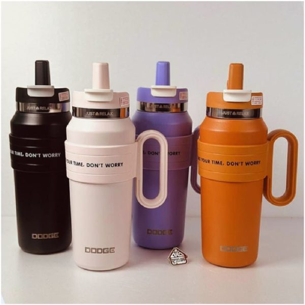 Termo DODGE 900 ml con asa lateral y boquilla en negro, blanco, lila y naranja | Importaciones Bogotá