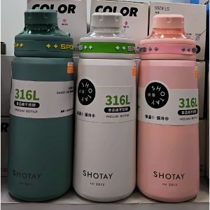 Termo SHOTAY 316L 550 ml con tapa rosca en colores verde, blanco y rosa | Importaciones Bogotá