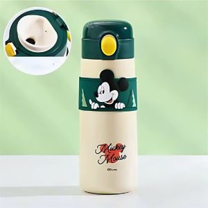 Termo Mickey 500 ml color crema y verde con tapa de botón y banda 3D antideslizante | Importaciones Bogotá
