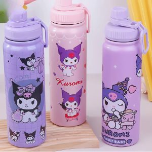 Termo Kuromi con tapa rosca y asa abatible en tonos pastel, diseño 360° de Sanrio | Importaciones Bogotá