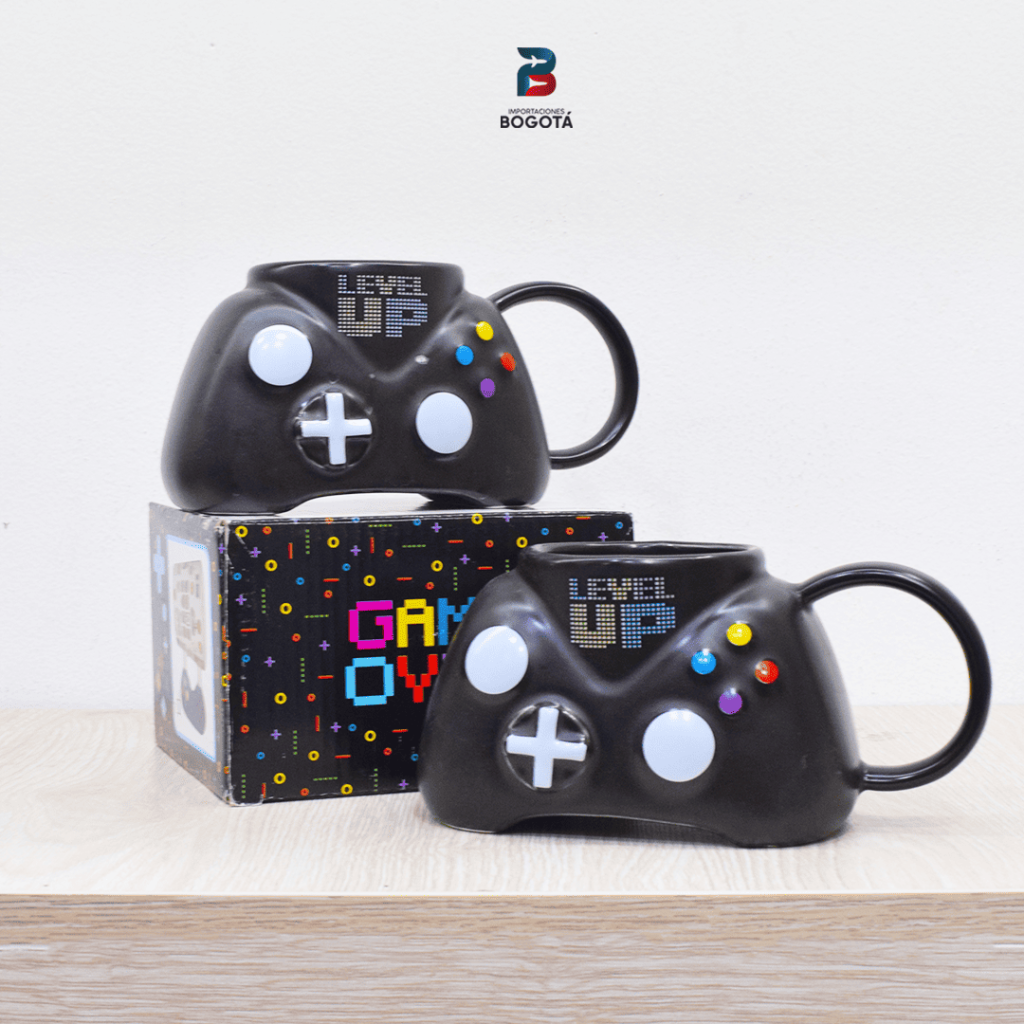 mug control gamer de cerámica 3D LEVEL UP con botones multicolor