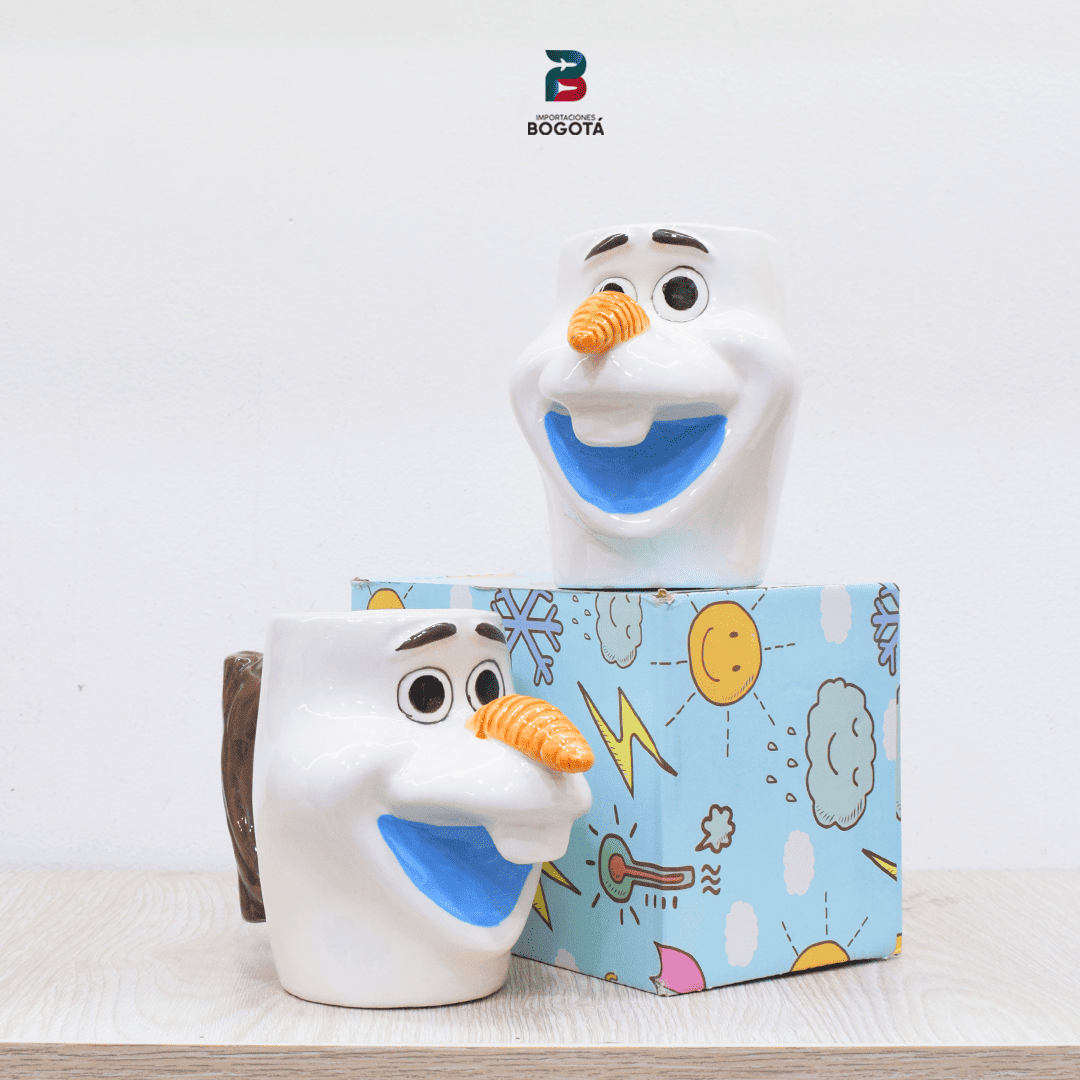 mug Olaf de cerámica 3D con nariz de zanahoria y caja de regalo