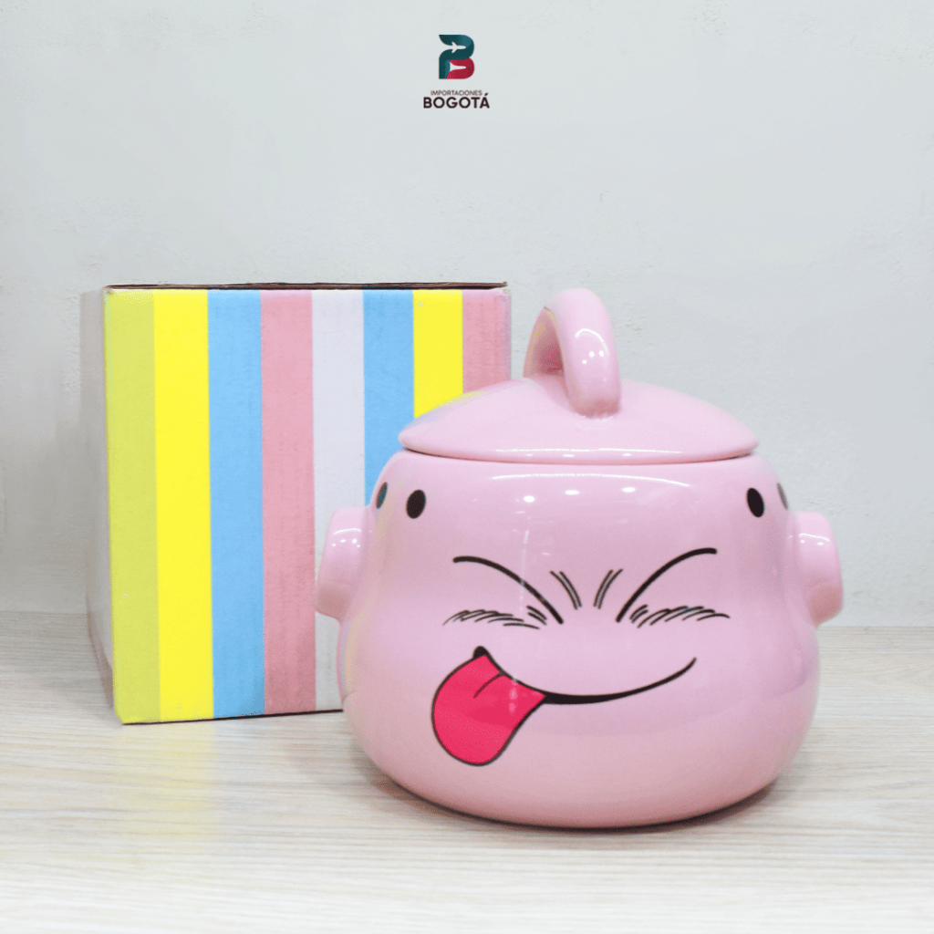 mug Majin Boo 3D con tapa de cerámica rosa 450 ml