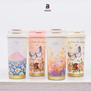 termo mariposas 560 ml con tapa hermética y diseños florales pastel