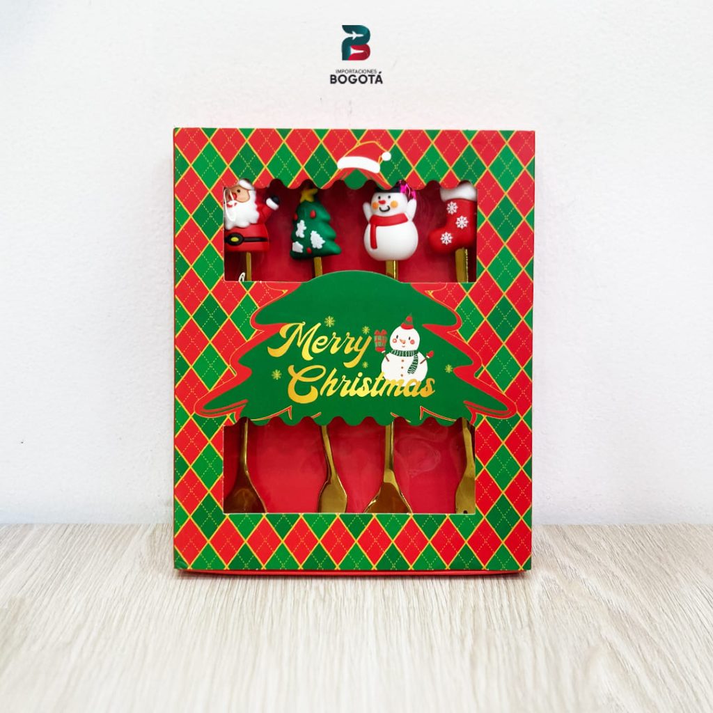 Set de cucharas navideñas Merry Christmas con figuras 3D