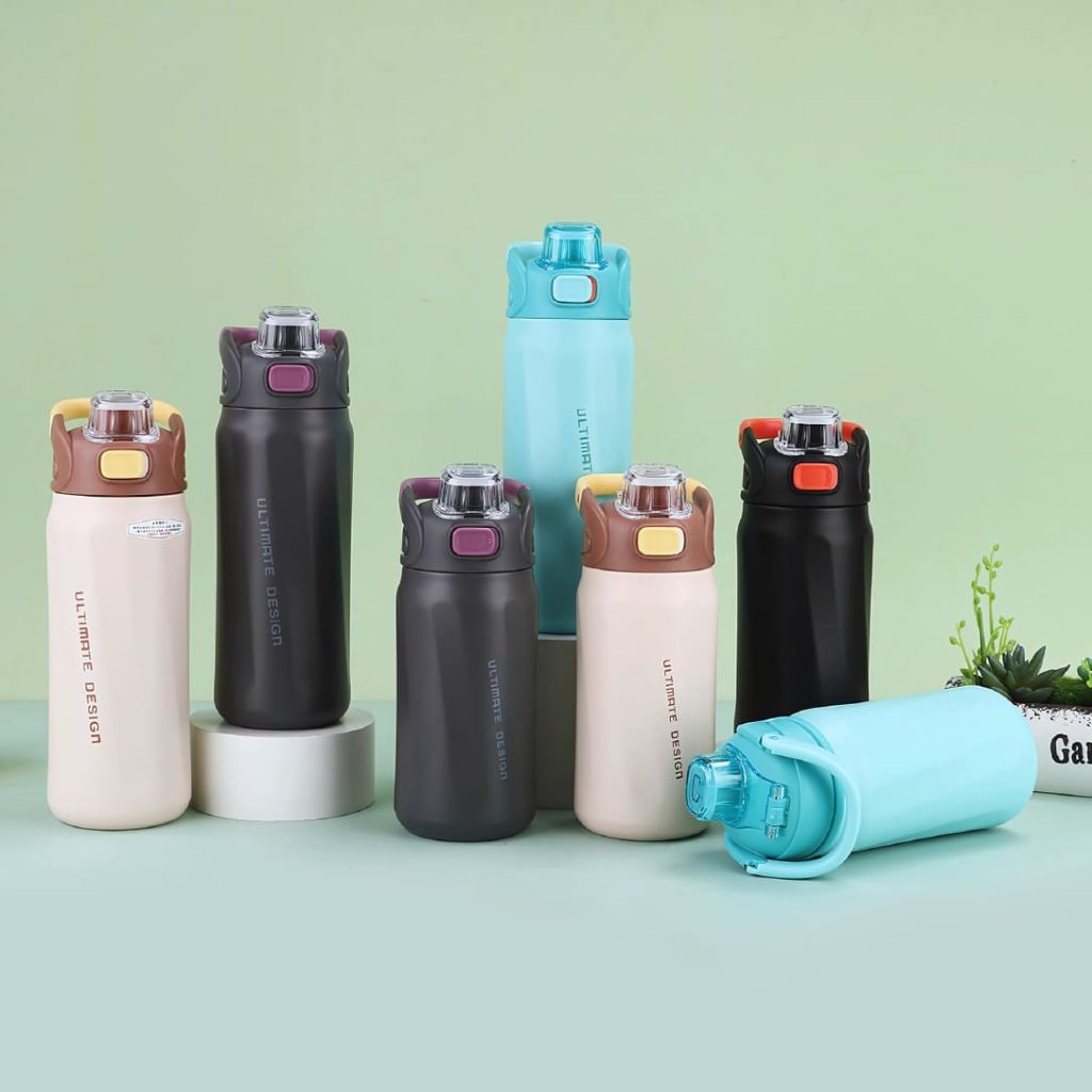 Termo Ultimate Design de acero inoxidable con tapa abatible y botón de seguridad