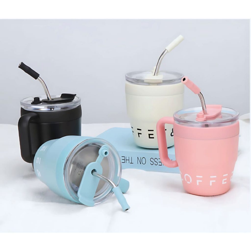 Termo Coffee Mug de acero inoxidable con asa y pitillo metálico