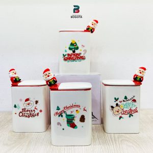 Set de Mugs Navideños Rectangulares con Papá Noel en la Tapa