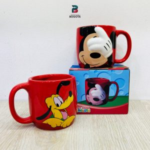 Tazas de cerámica rojas con diseños de Mickey Mouse y Pluto de Disney