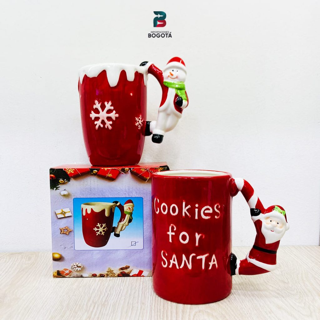 Taza navideña de cerámica con figuras en relieve de Santa Claus y Muñeco de Nieve
