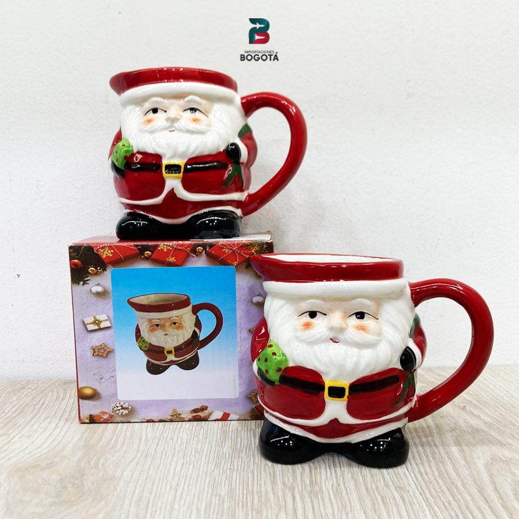 Taza navideña de cerámica con diseño 3D de Papá Noel y saco rojo