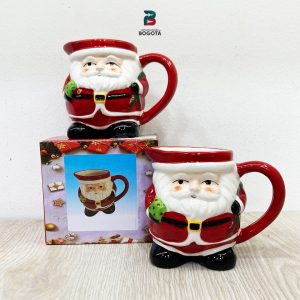 Taza navideña de cerámica con diseño 3D de Papá Noel y saco rojo